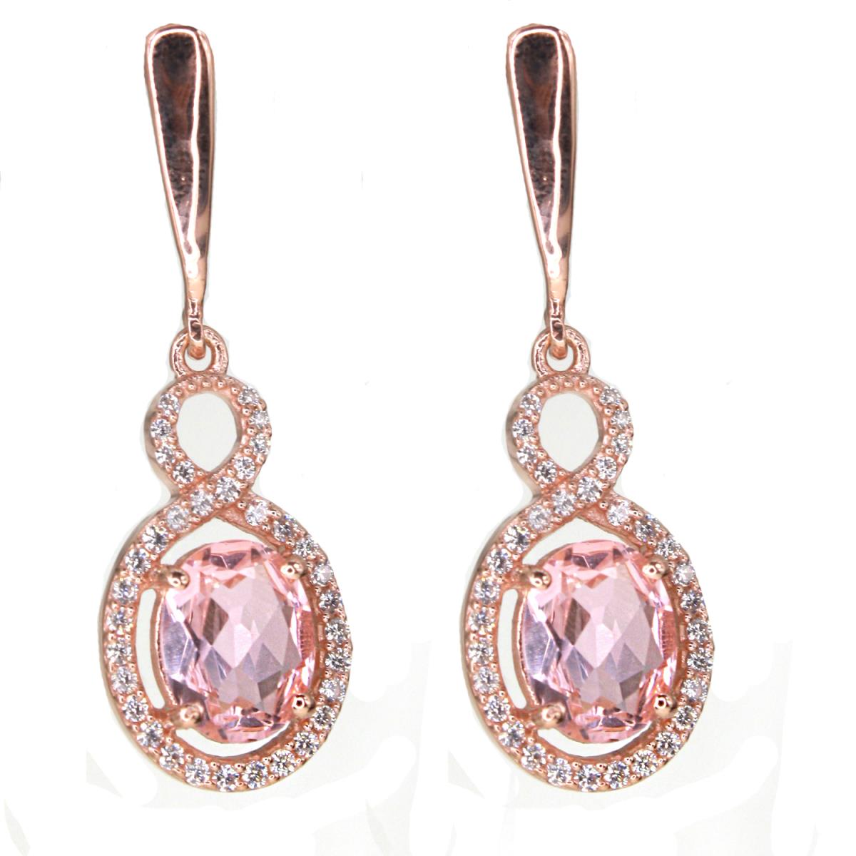 Sterling Silver Rose 9x7mm Ovl Pink Diamond Simulant and CZ Infinity Dangling Earring