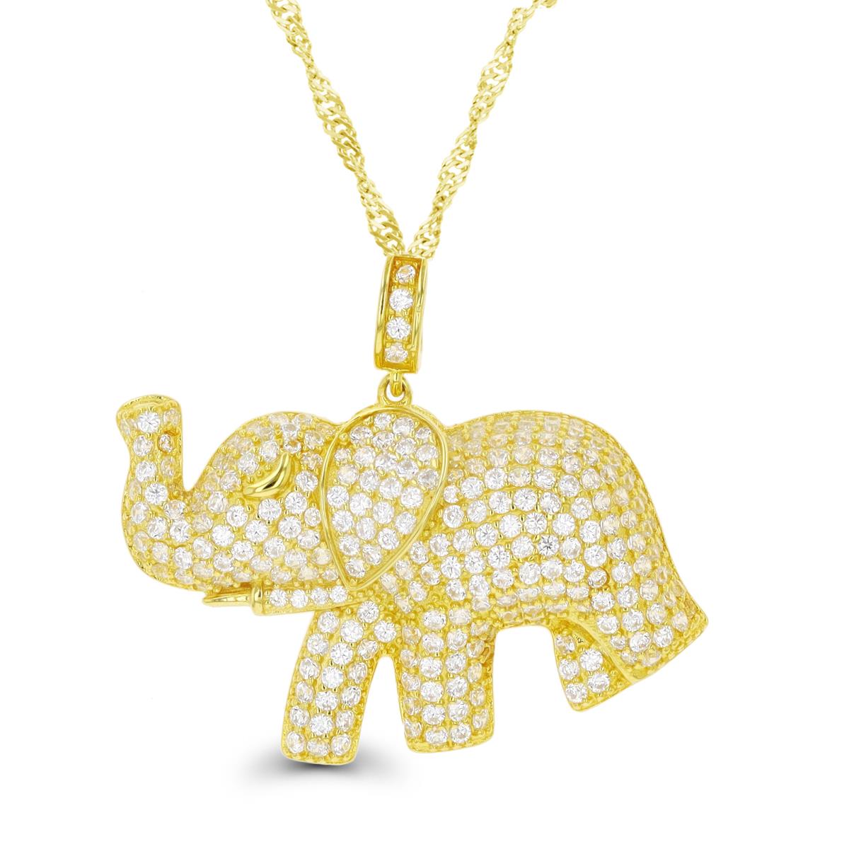 Sterling Silver Yellow Paved Elephant 18"+2" Singapore Necklace