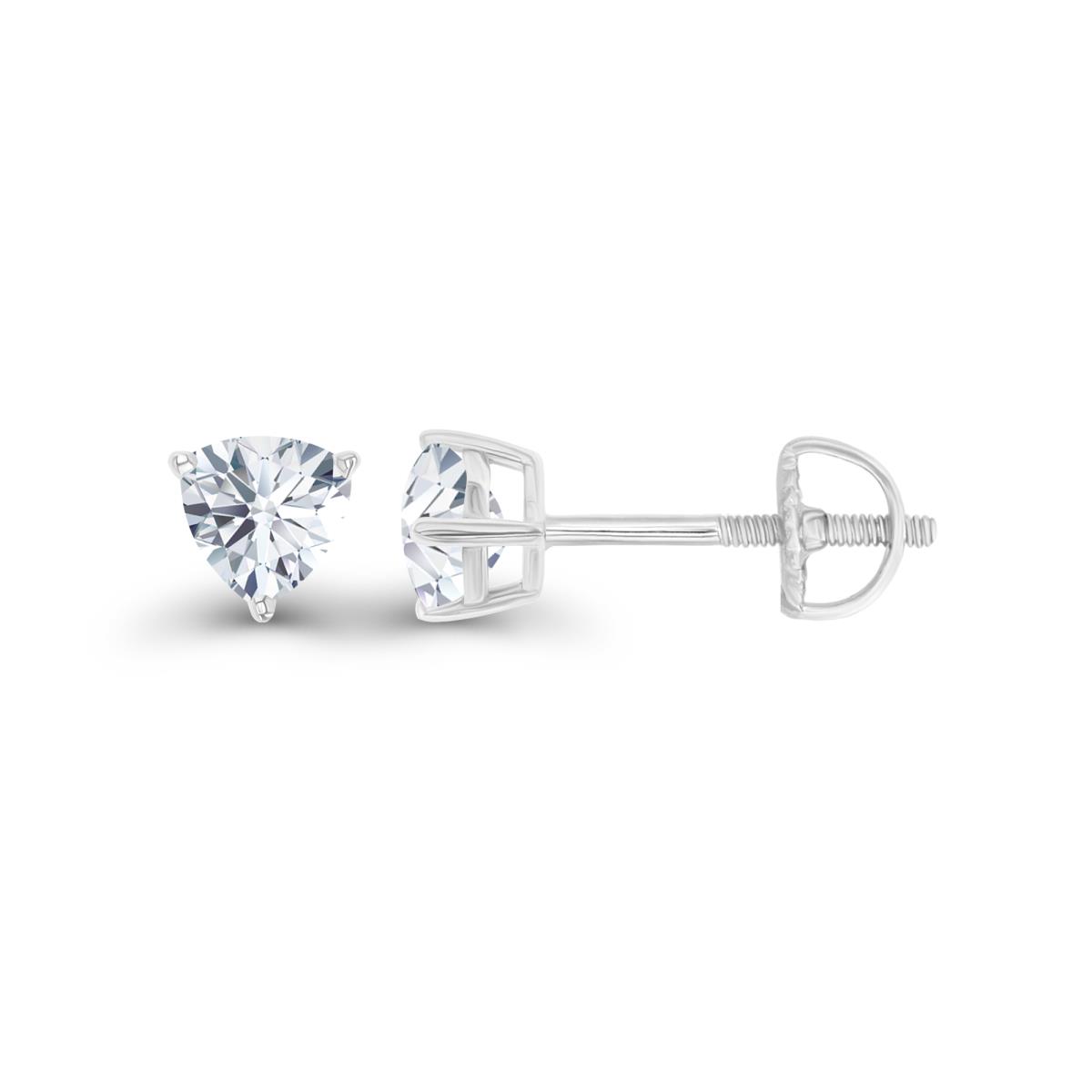 Sterling Silver Rhodium 4mm Triangle Created White Sapphire Screwback Stud Earring