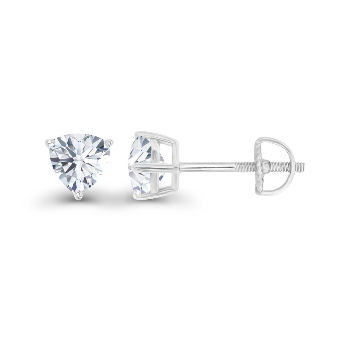 Sterling Silver Rhodium 5mm Triangle Created White Sapphire Screwback Stud Earring