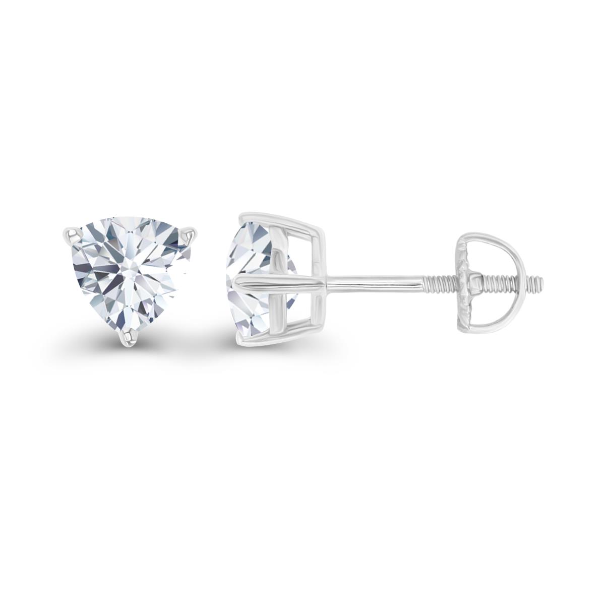 Sterling Silver Rhodium 6mm Triangle Created White Sapphire Screwback Stud Earrings
