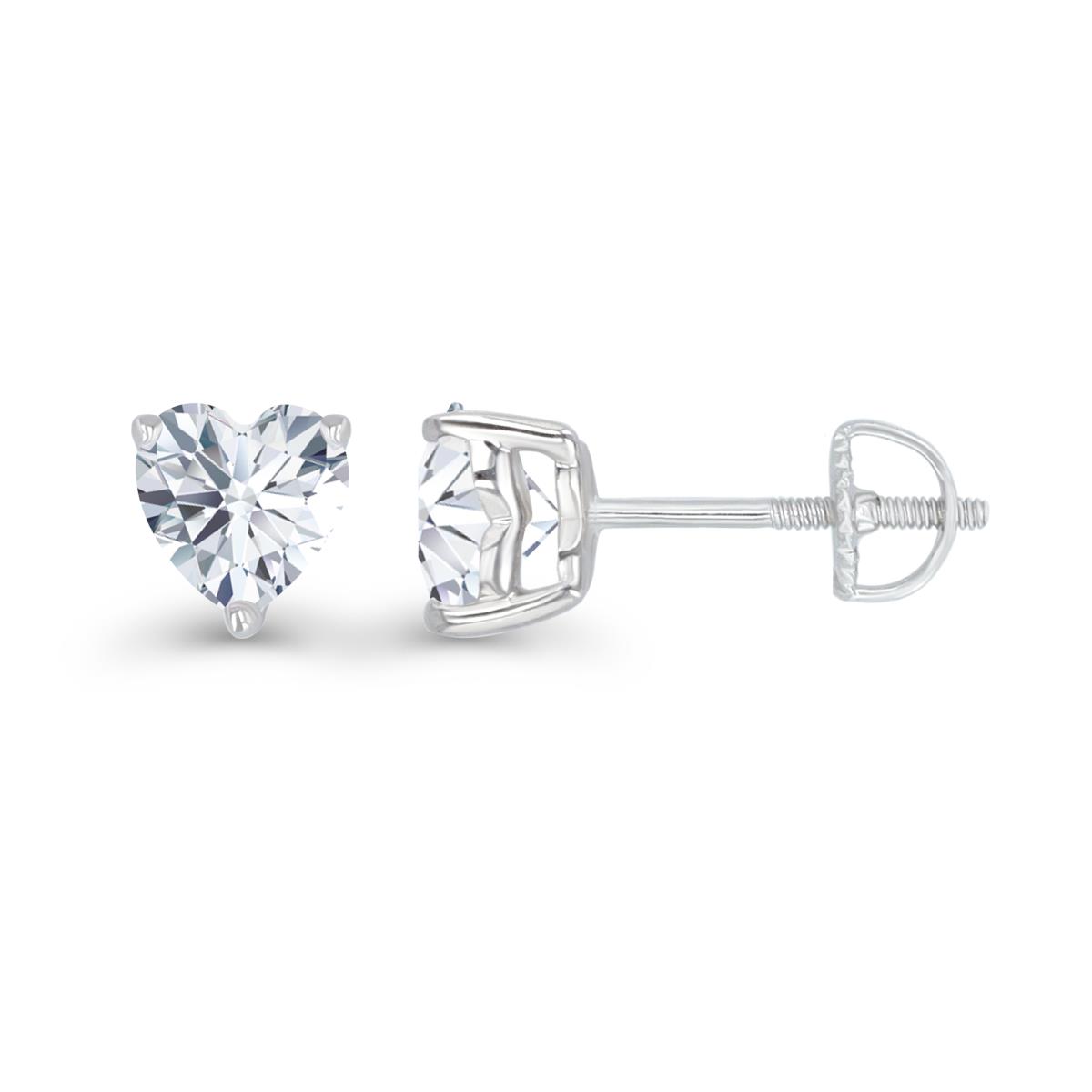 Sterling Silver Rhodium 6mm Heart Created White Sapphire Screwback Stud Earring