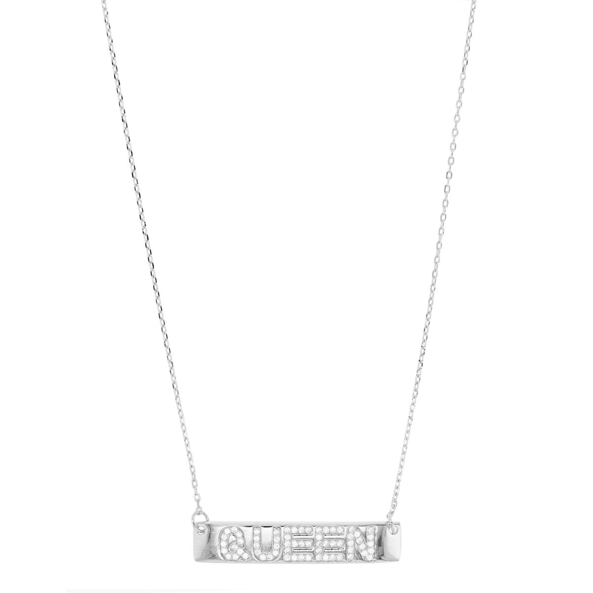 Sterling Silver Rhodium Polished "Queen" Tag 33X7MM 18" Necklace