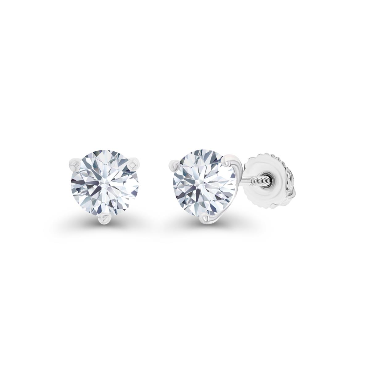Sterling Silver Rhodium 5mm Round Created White Sapphire Screwback Stud Earring