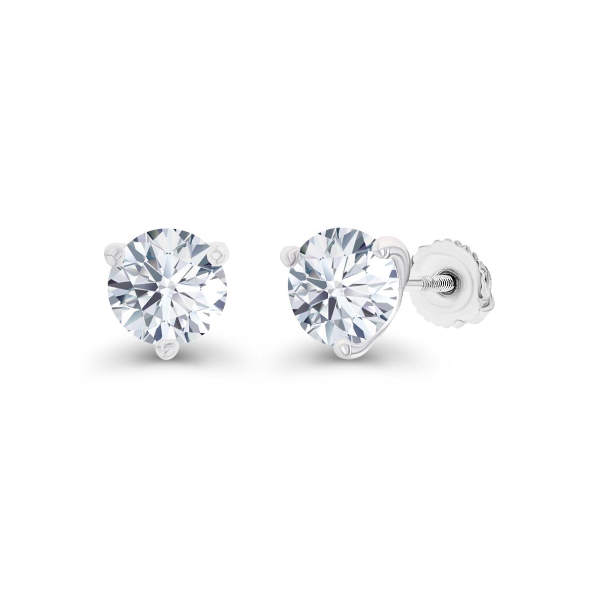 Sterling Silver Rhodium 6mm Round Created White Sapphire Screwback Stud Earring