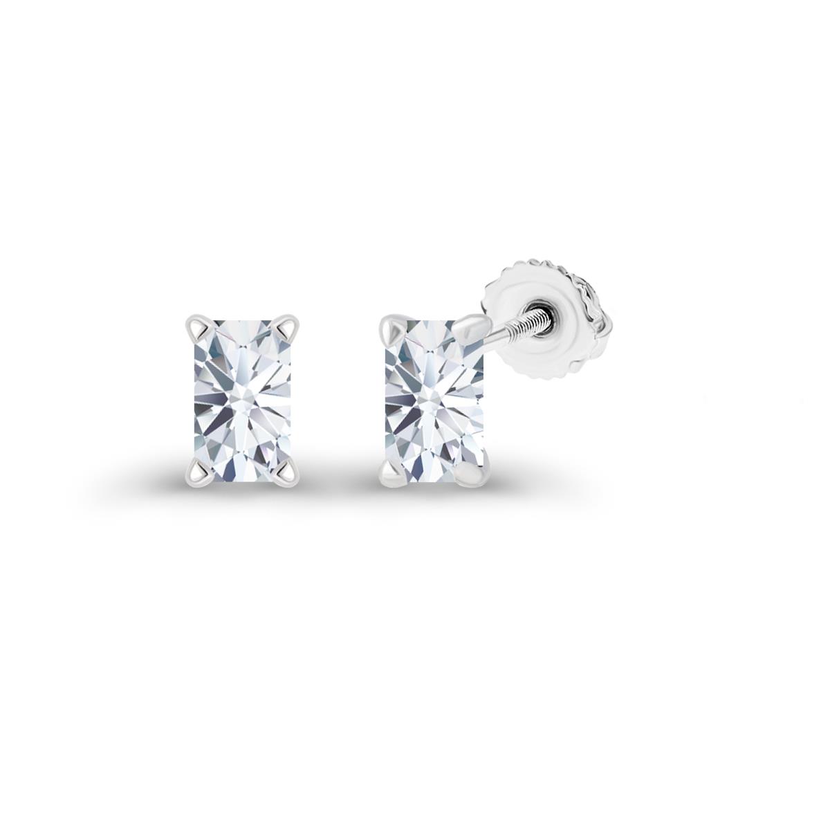 Sterling Silver Rhodium 5x3mm Octagon Created White Sapphire Screwback Stud Earring
