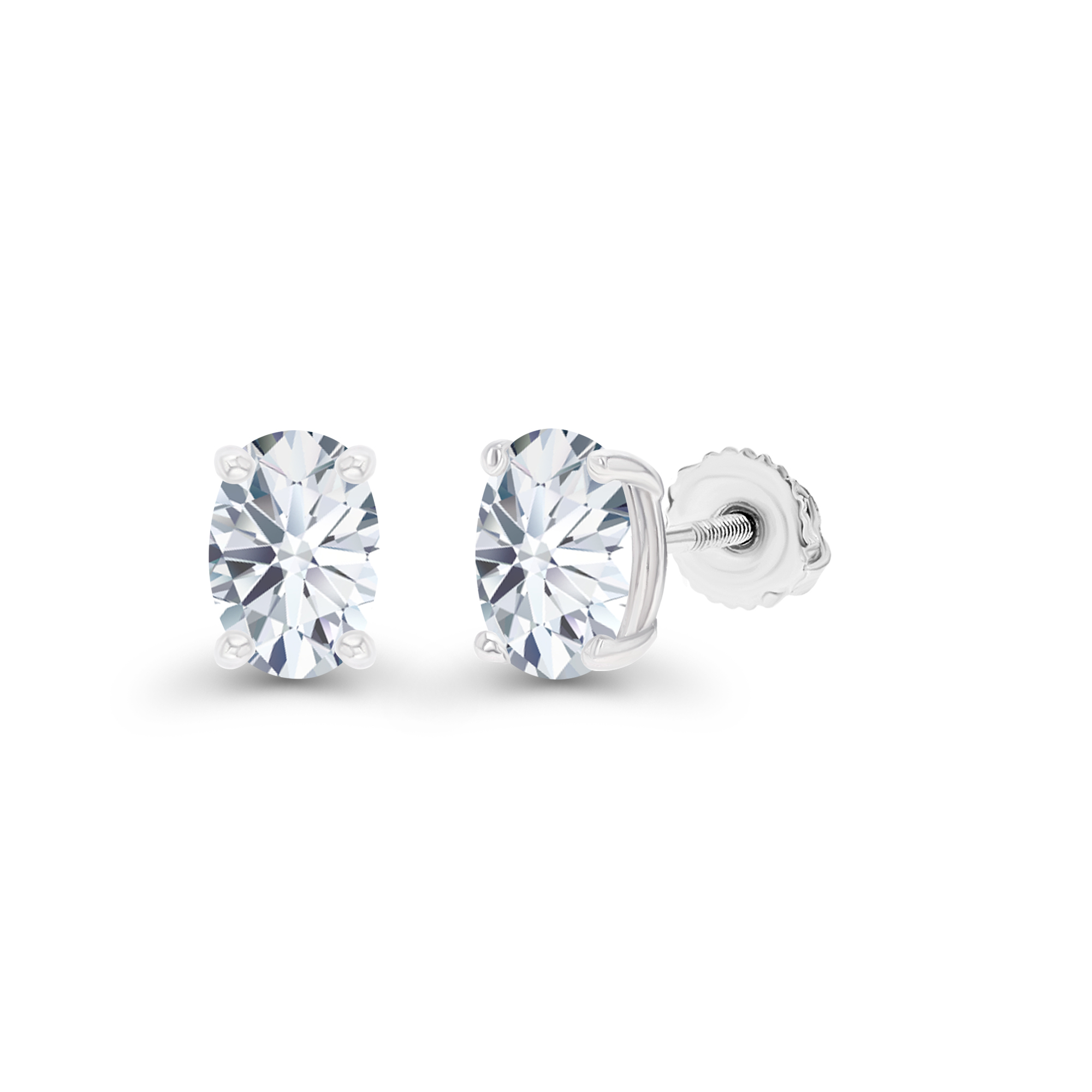 Sterling Silver Rhodium 5x3mm Oval Created White Sapphire Screwback Stud Earring
