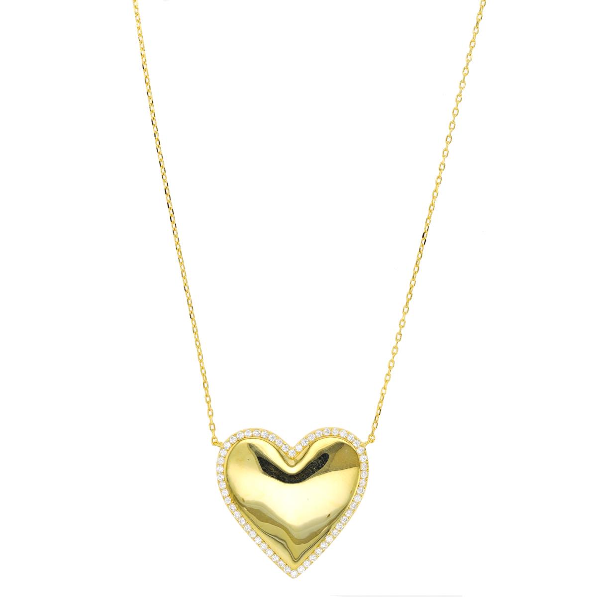 Sterling Silver Yellow 26X25MM Polished Heart Halo CZ 16+2" Necklace
