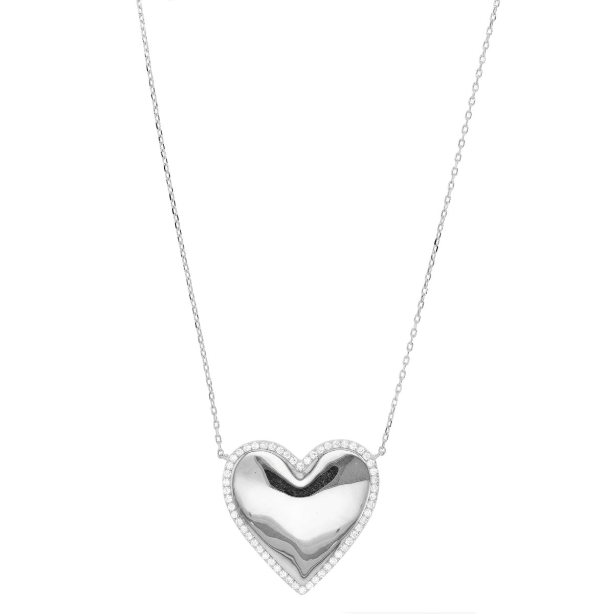 Sterling Silver Rhodium 26X25MM Polished Heart Halo CZ 16+2" Necklace