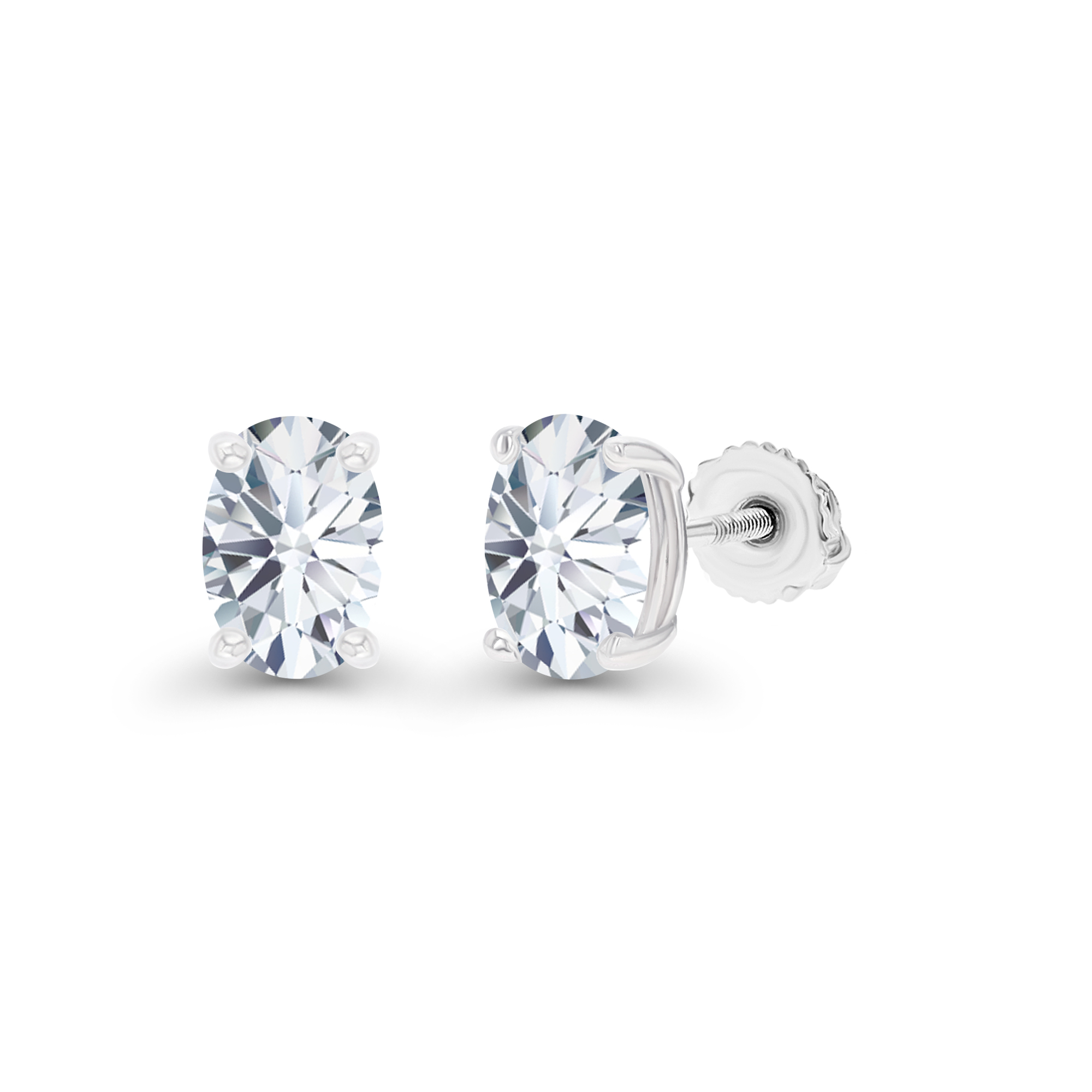 Sterling Silver Rhodium 6x4mm Oval Created White Sapphire Screwback Stud Earring