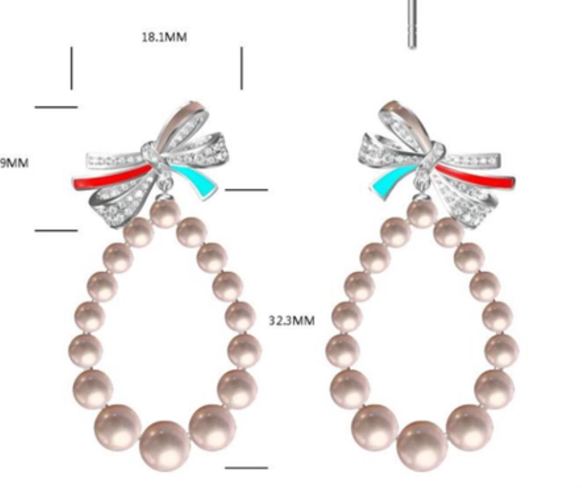 Sterling Silver Rhodium Graduated Pearl & CZ Dangling Earring
