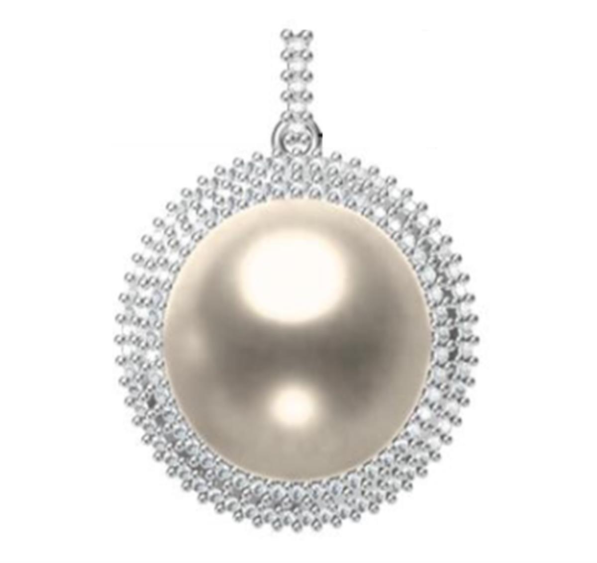 Sterling Silver Rhodium 13mm Pearl & CZ Halo 18" Necklace