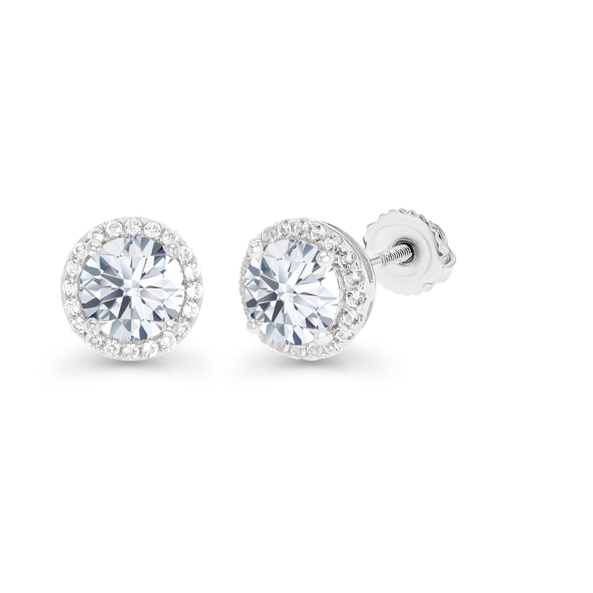 Sterling Silver Rhodium 5mm Rd Created White Sapphire Halo Screwback Stud Earring