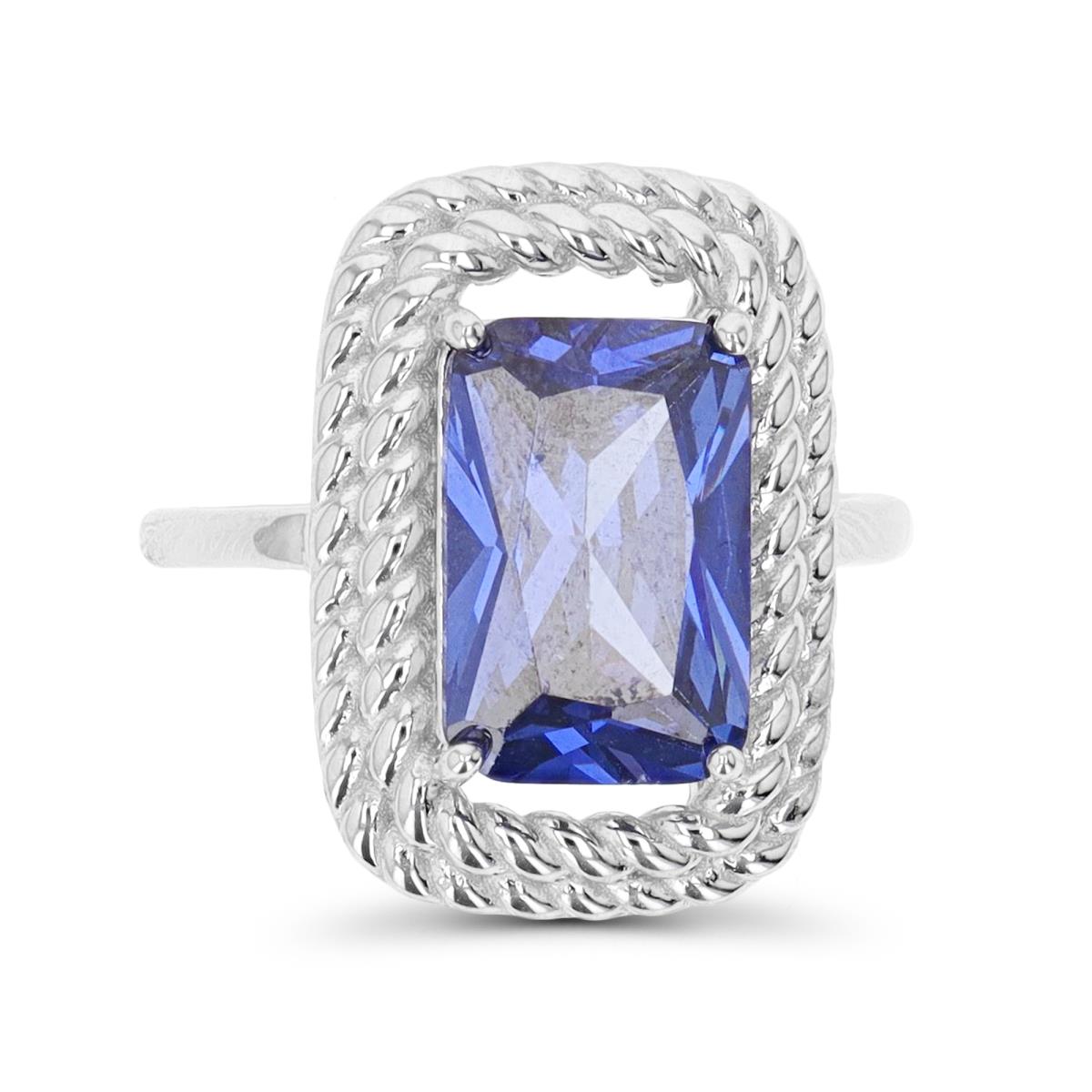 Sterling Silver Rhodium Tanzanite 13.8X19.5MM 2 Rows of Rope Solitaire Ring