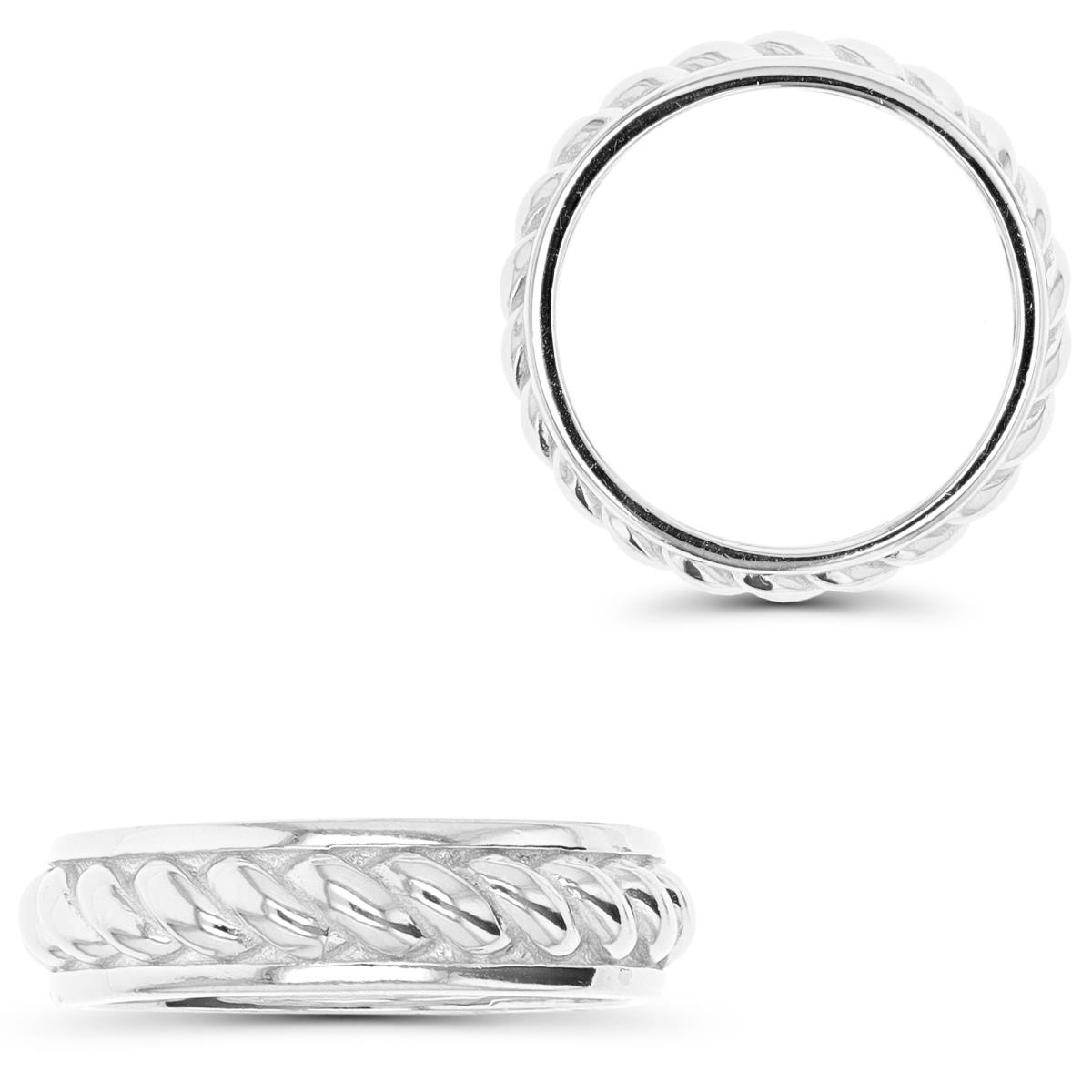 Sterling Silver Rhodium 5.3mm Rope Band Ring