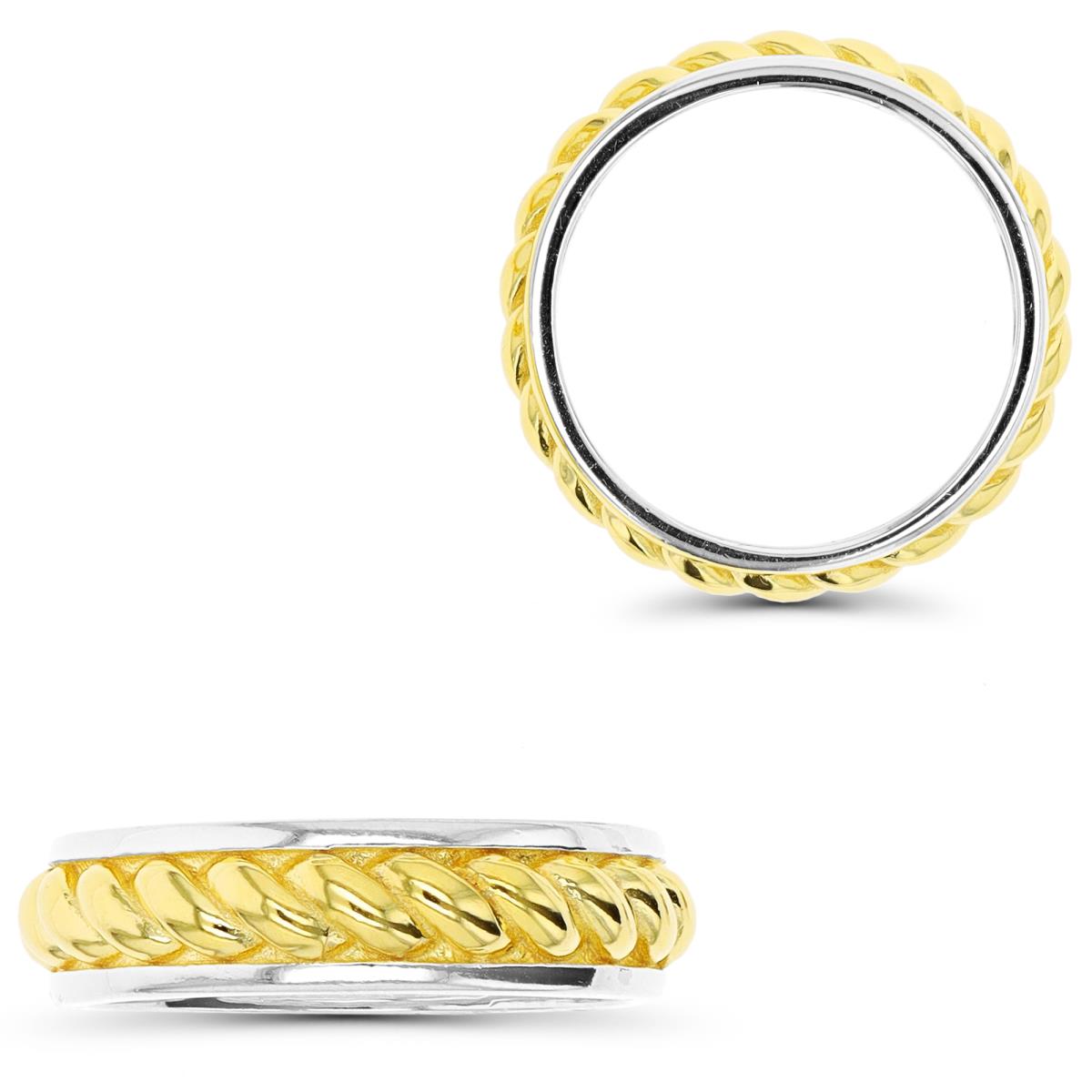 Sterling Silver Rhodium & Yellow 5.3mm Rope Band Ring