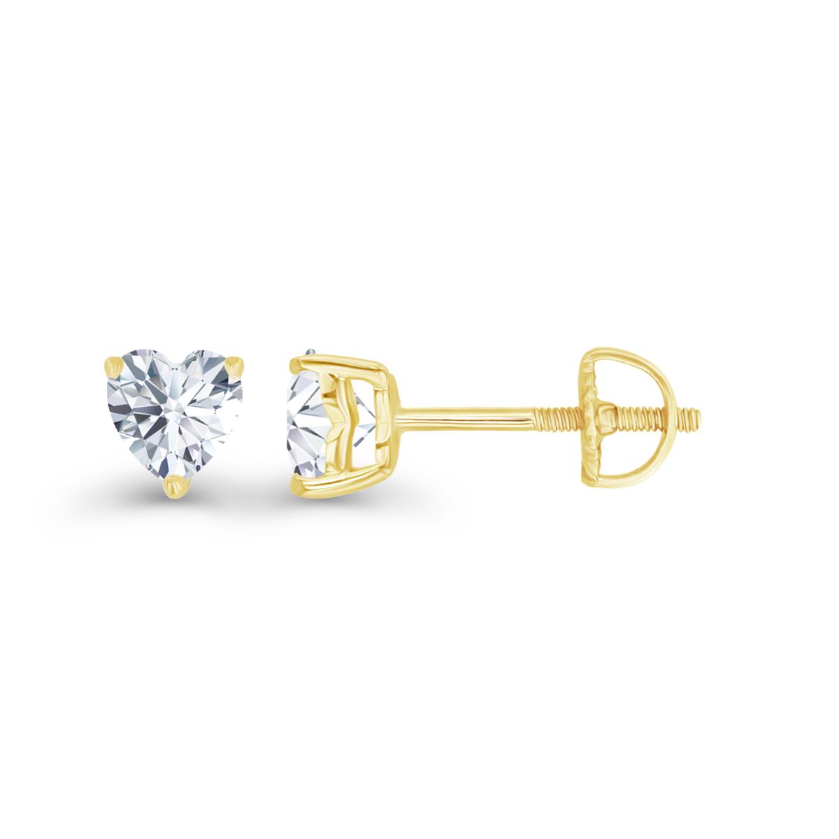 Sterling Silver Yellow 4mm Heart Created White Sapphire Screwback Stud Earring
