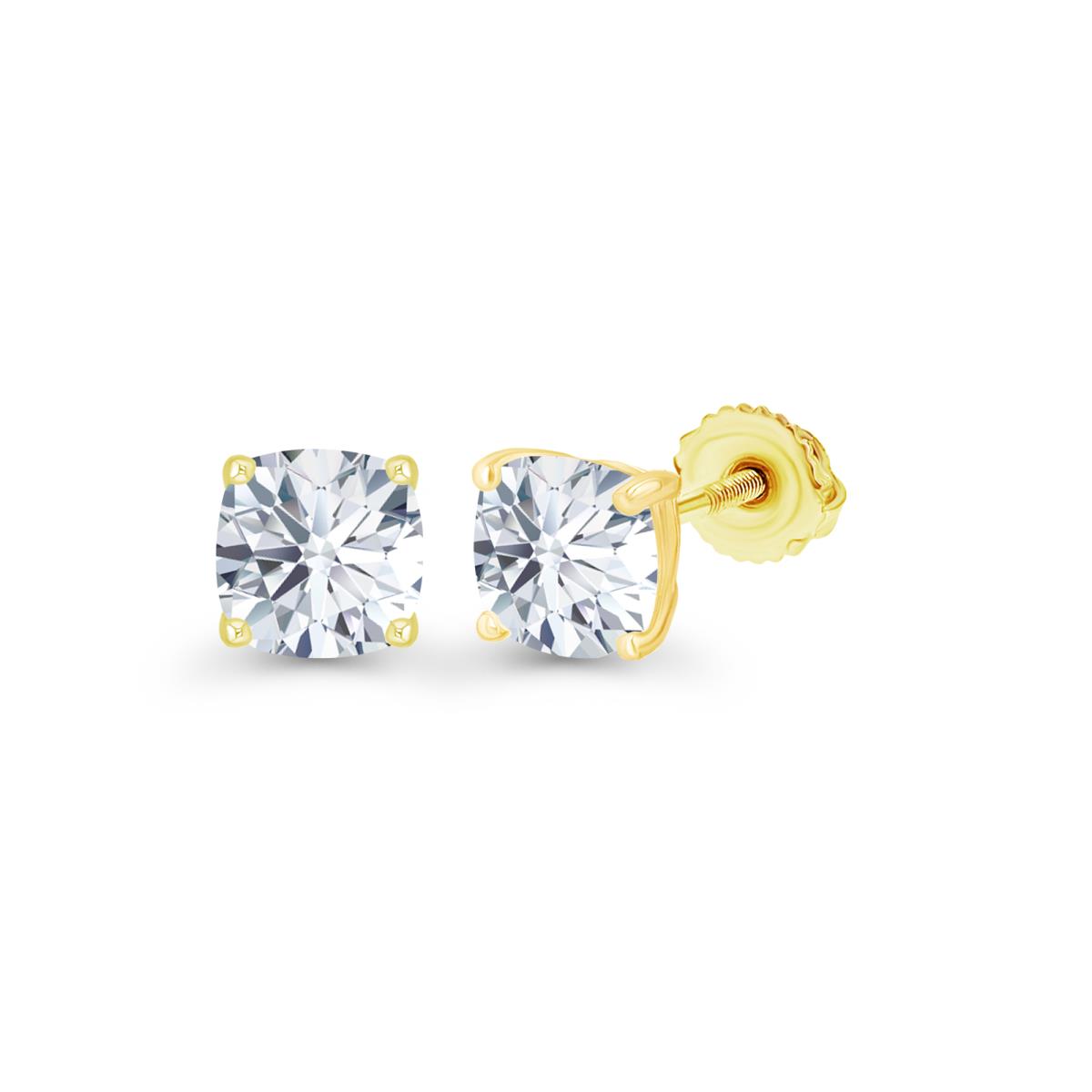 Sterling Silver Yellow 4mm Cushion Created White Sapphire Screwback Stud Earring