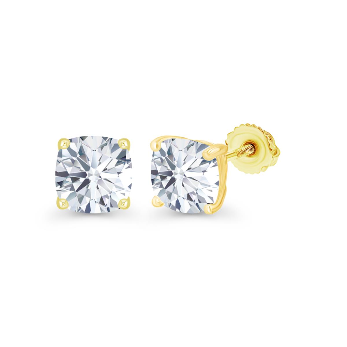 Sterling Silver Yellow 6mm Cushion Created White Sapphire Screwback Stud Earring