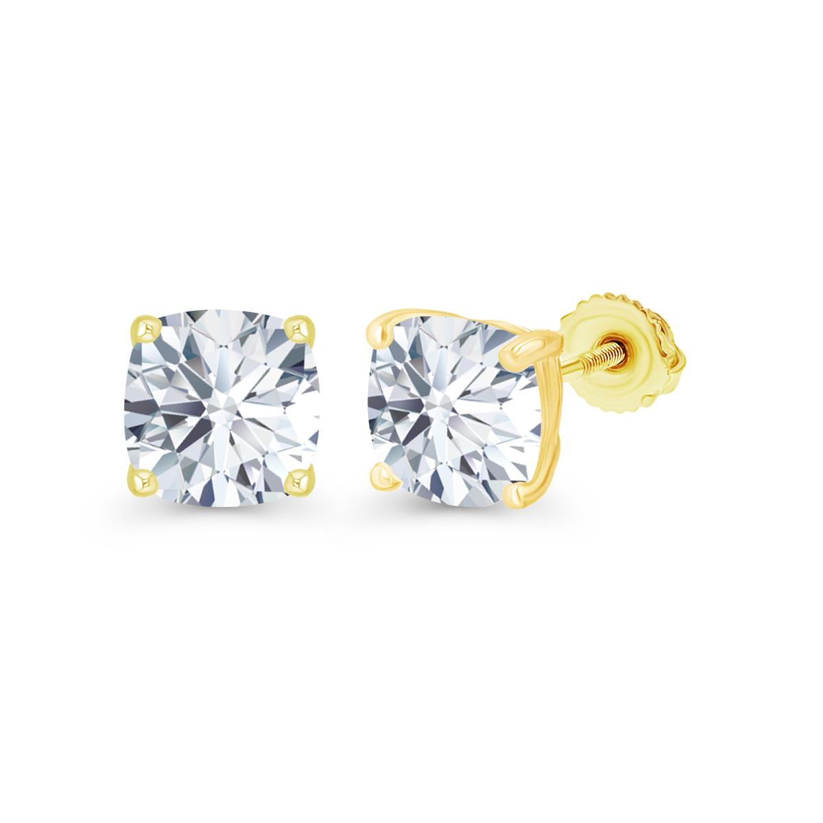 Sterling Silver Yellow 7mm Cushion Created White Sapphire Screwback Stud Earring