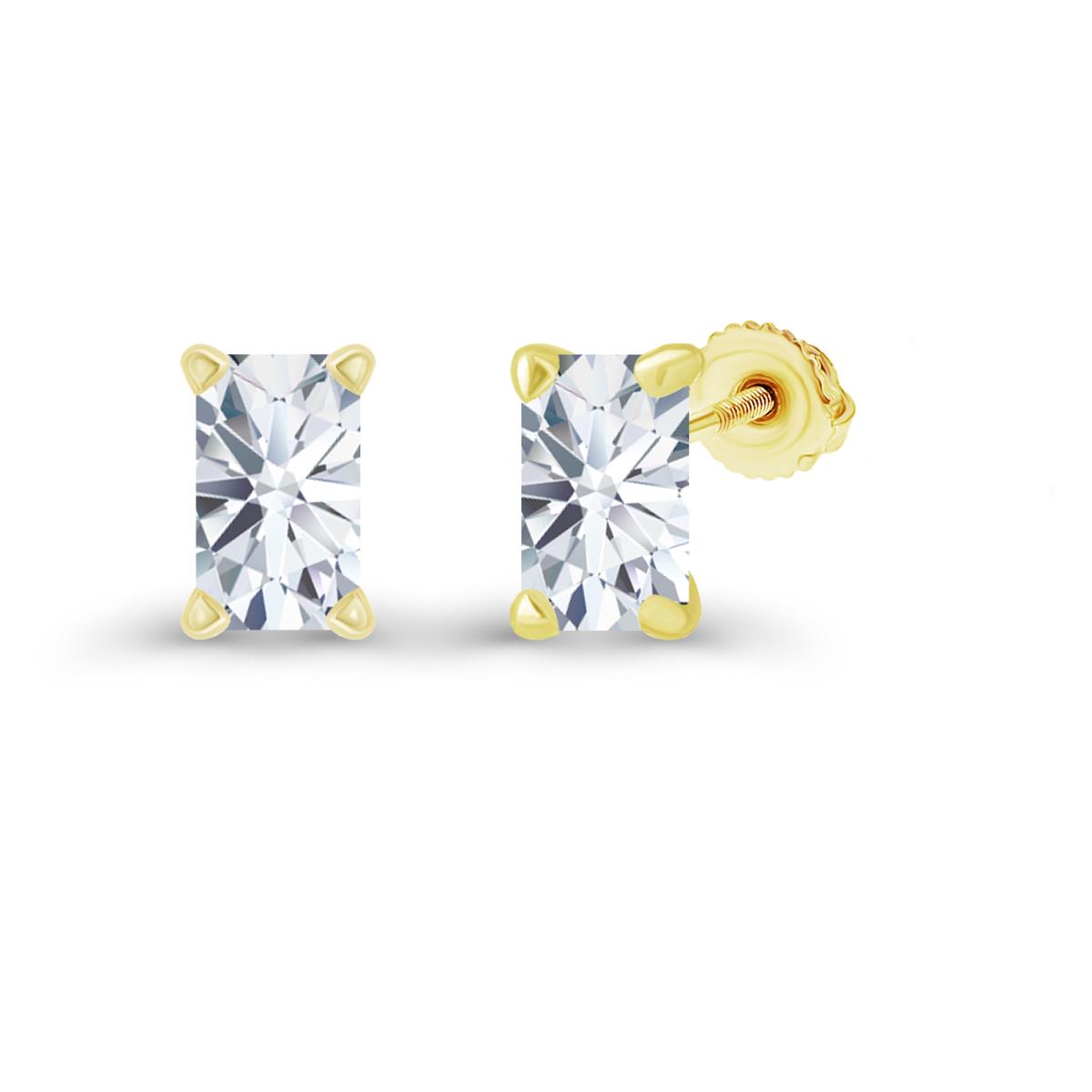 Sterling Silver Yellow 7x5mm Octagon Created White Sapphire Screwback Stud Earring