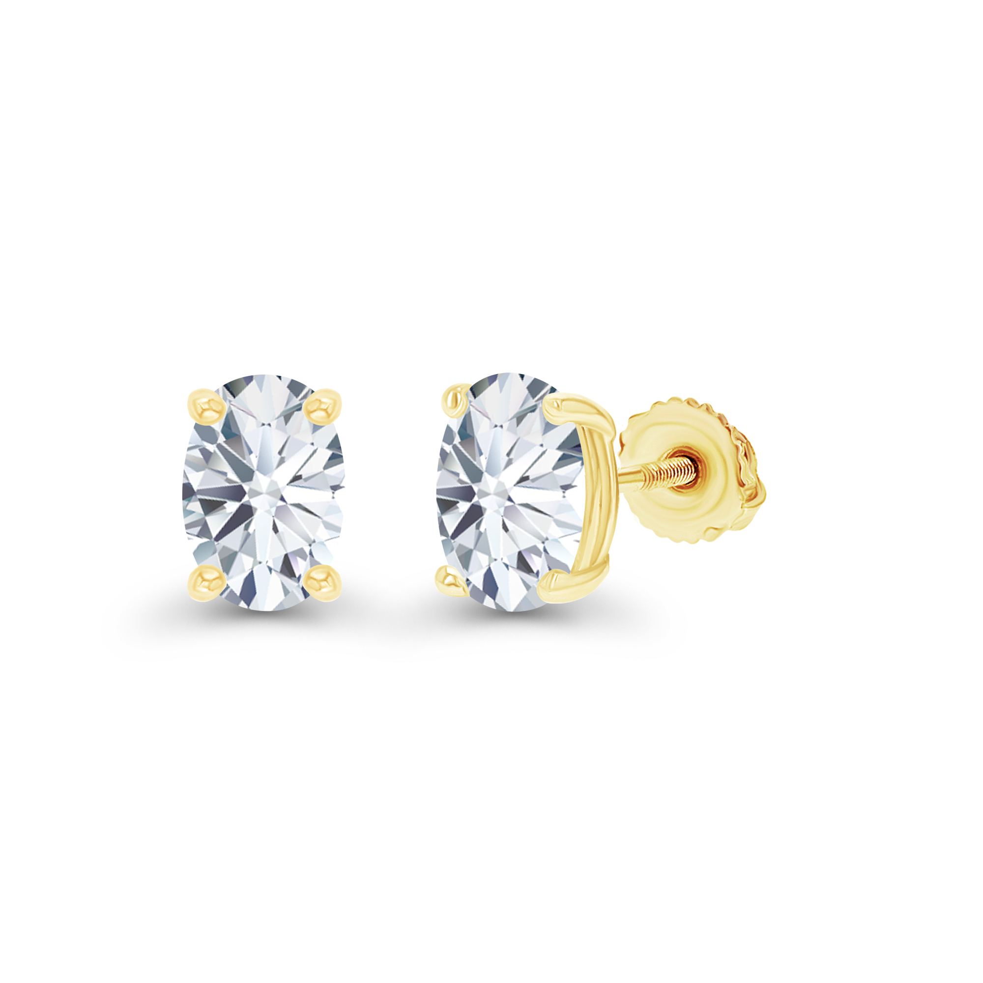Sterling Silver Yellow 6x4mm Oval Created White Sapphire Screwback Stud Earring