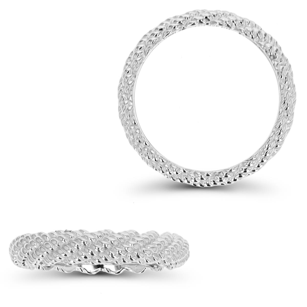 Sterling Silver Rhodium 3.8MM Band Rope Textured Ring