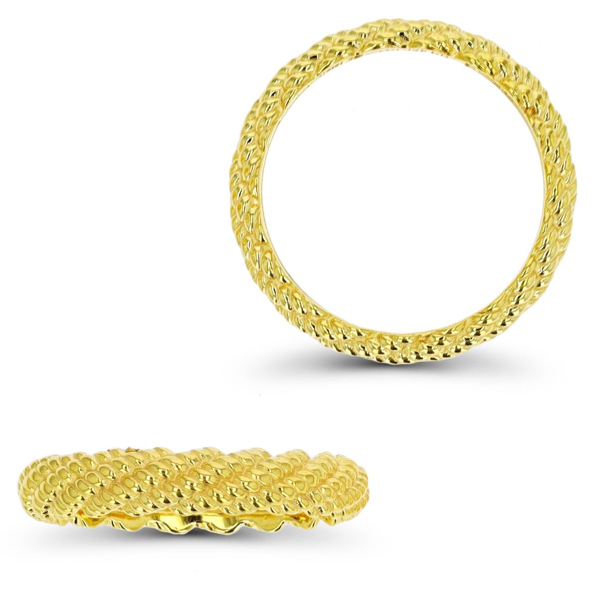 Sterling Silver Yellow 1 MIcron 3.8MM Band Rope Textured Ring