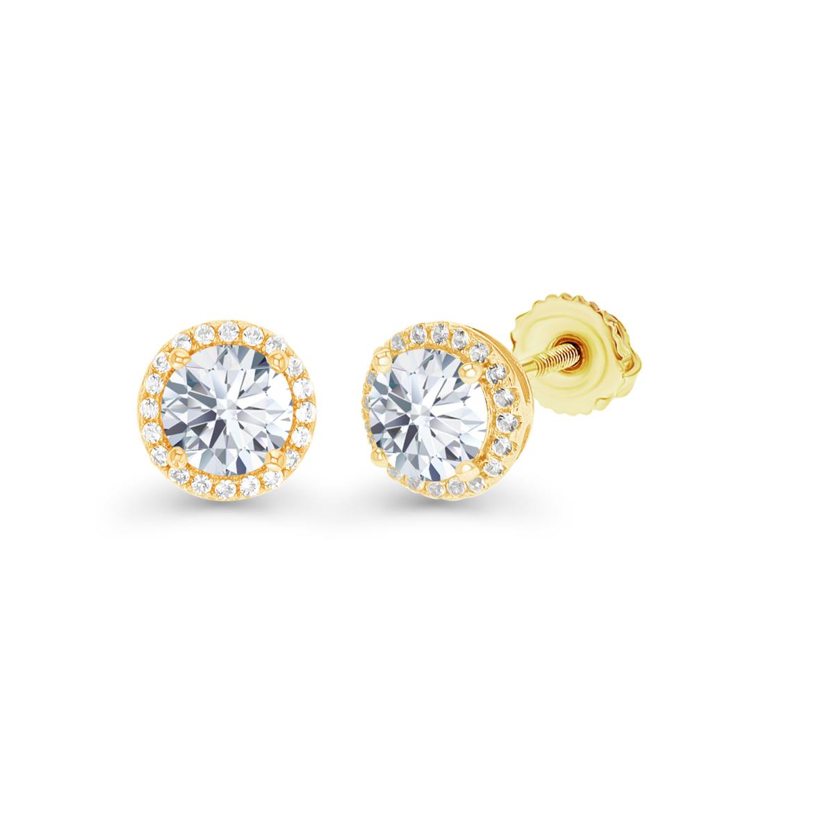 Sterling Silver Yellow 4mm Rd Created White Sapphire Halo Screwback Stud Earring