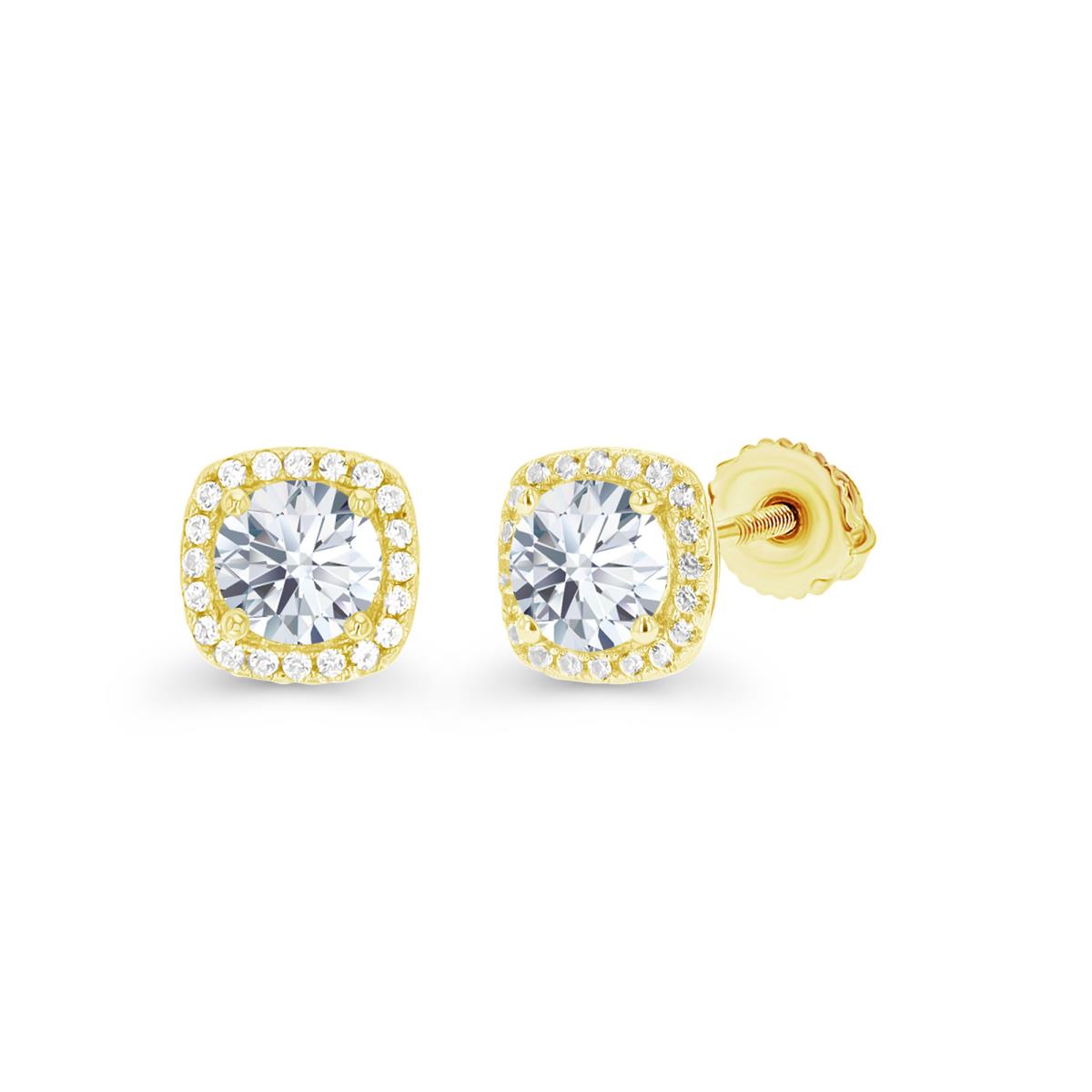Sterling Silver Yellow 4mm Rd Created White Sapphire Cushion Halo Screwback Stud Earring