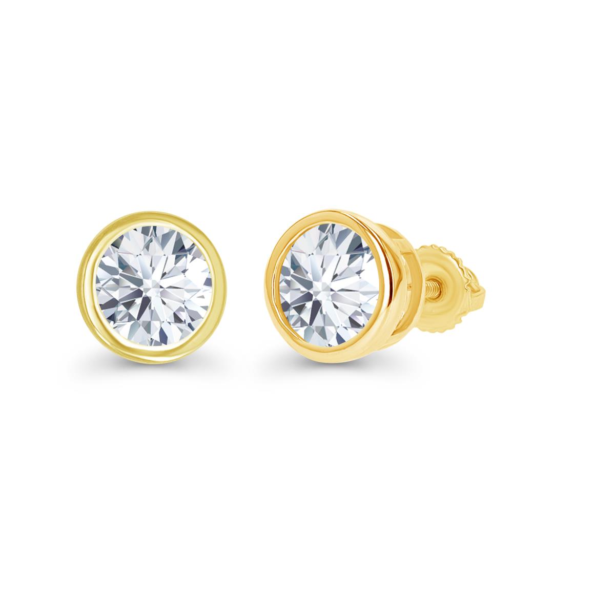 Sterling Silver Yellow 6mm Rd Bezel Created White Sapphire Screwback Stud Earring