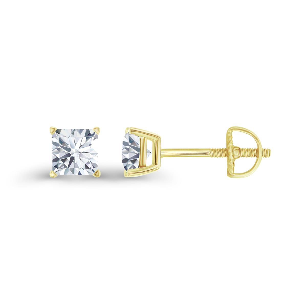 14K Yellow Gold 4mm Square Created White Sapphire Screwback Stud Earring