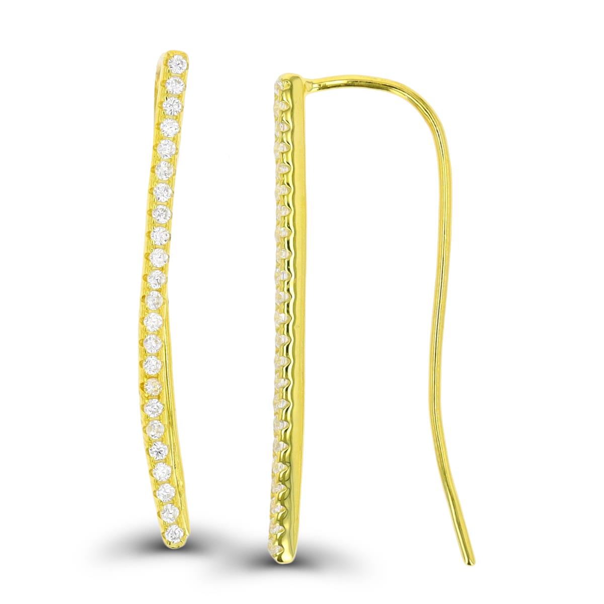 Sterling Silver Yellow 32X2MM Fish Hook Pave Earring