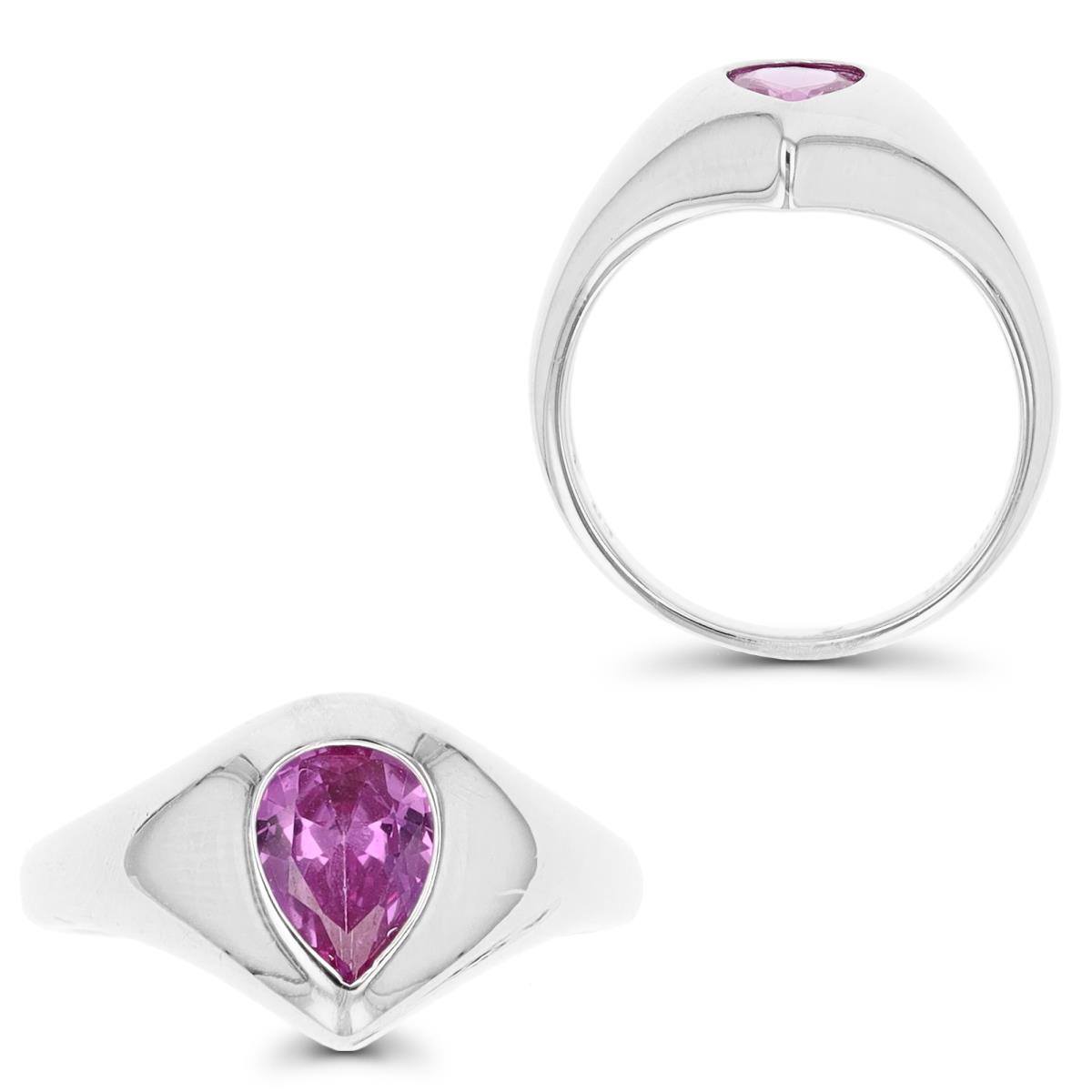 Sterling Silver Rhodium 11.4MM Solitaire Polished Pear #3 Ruby  Ring