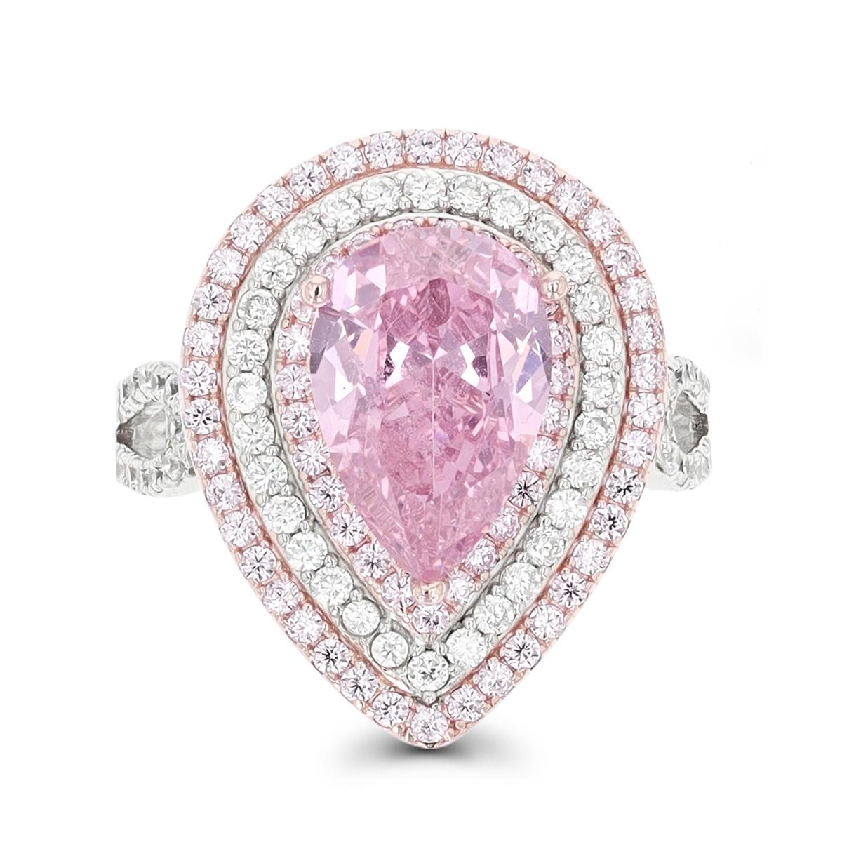 Sterling Silver Rhd & Rose 21.5MM Fashion Pear Pink & White CZ Ring