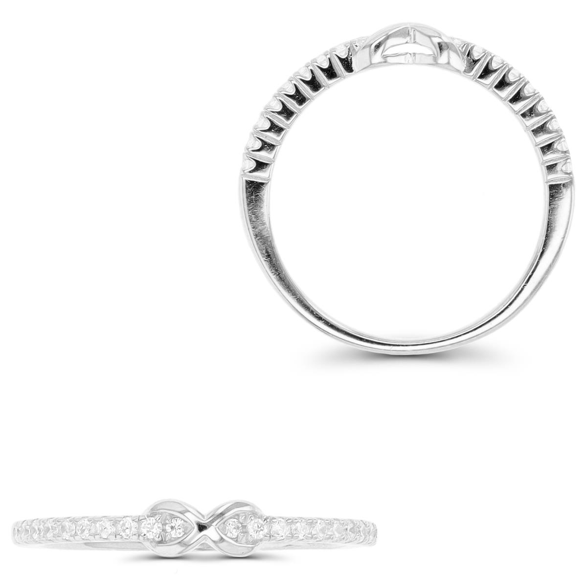 Sterling Silver Rhodium 3.3MM Cross Over Pave White CZ Fashion Ring