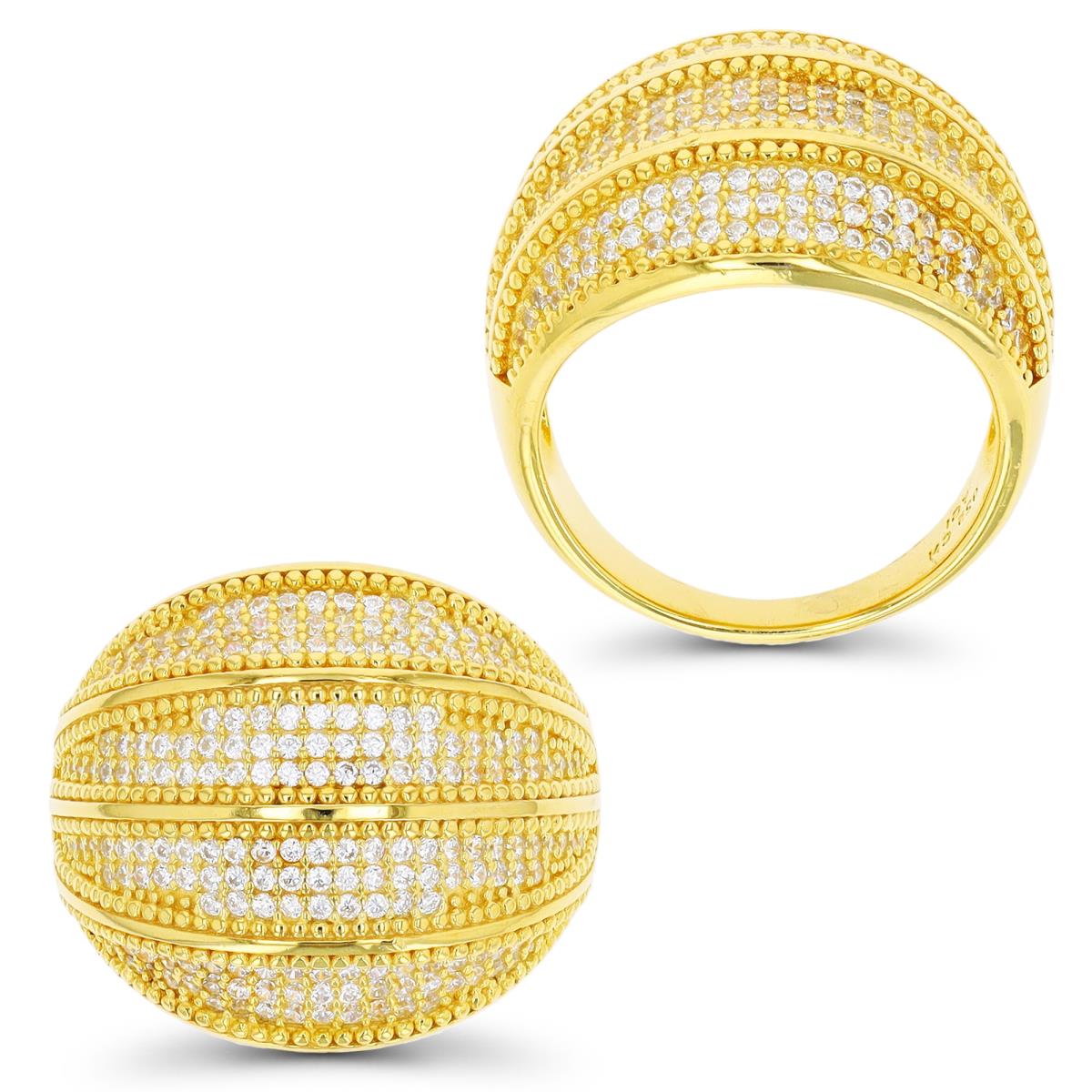 Sterling Silver Yellow 1Micron 19.5MM 4 Rows of White CZ Milgrain Ring