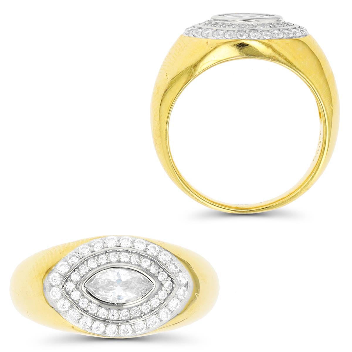 Sterling Silver Yellow & White 10.3MM Evil Eye Marquize White CZ Ring
