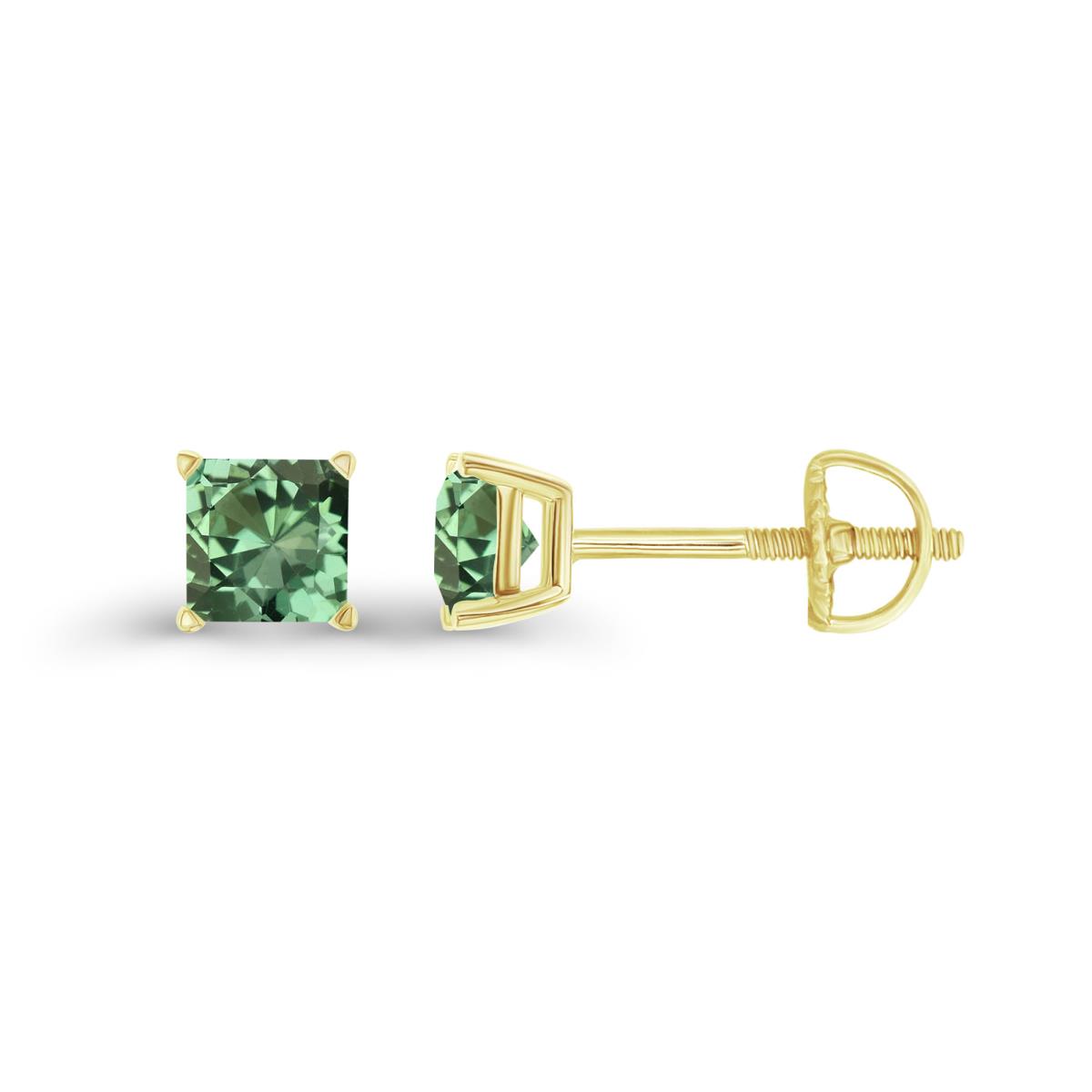 Sterling Silver Yellow 4mm Square Created Green Sapphire Screwback Stud Earring