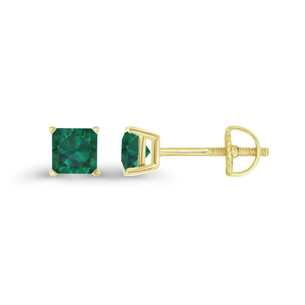Sterling Silver Yellow 4mm Square Created Emerald Screwback Stud Earring