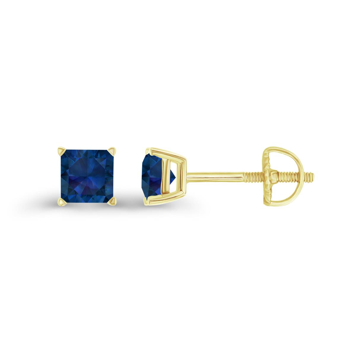 Sterling Silver Yellow 4mm Square Created Blue Sapphire Screwback Stud Earring