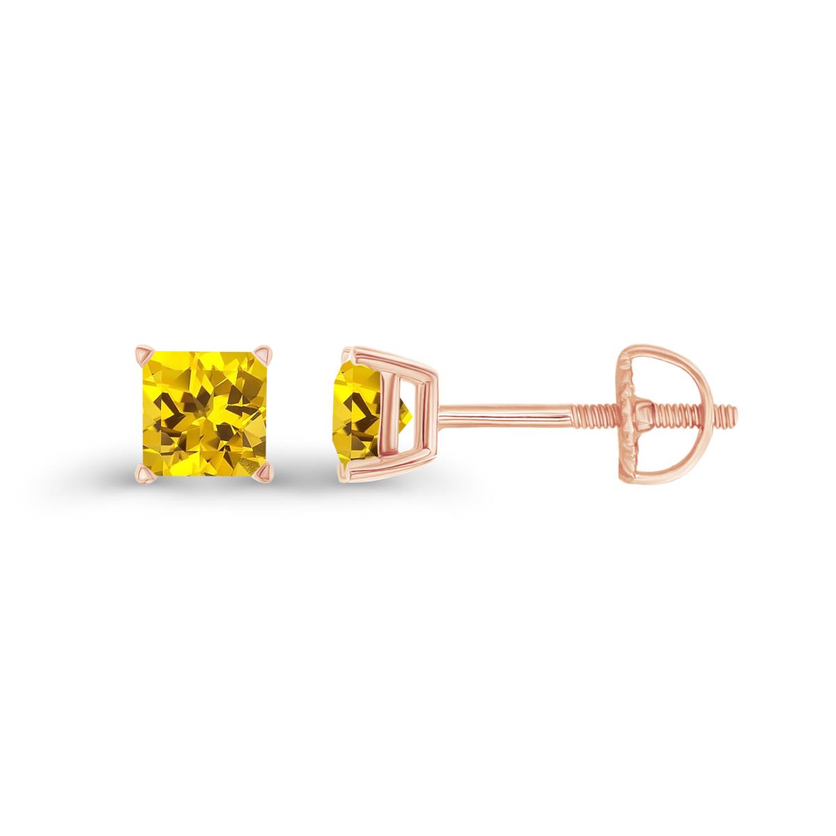 Sterling Silver Rose 4mm Square Created Yellow Sapphire Screwback Stud Earring