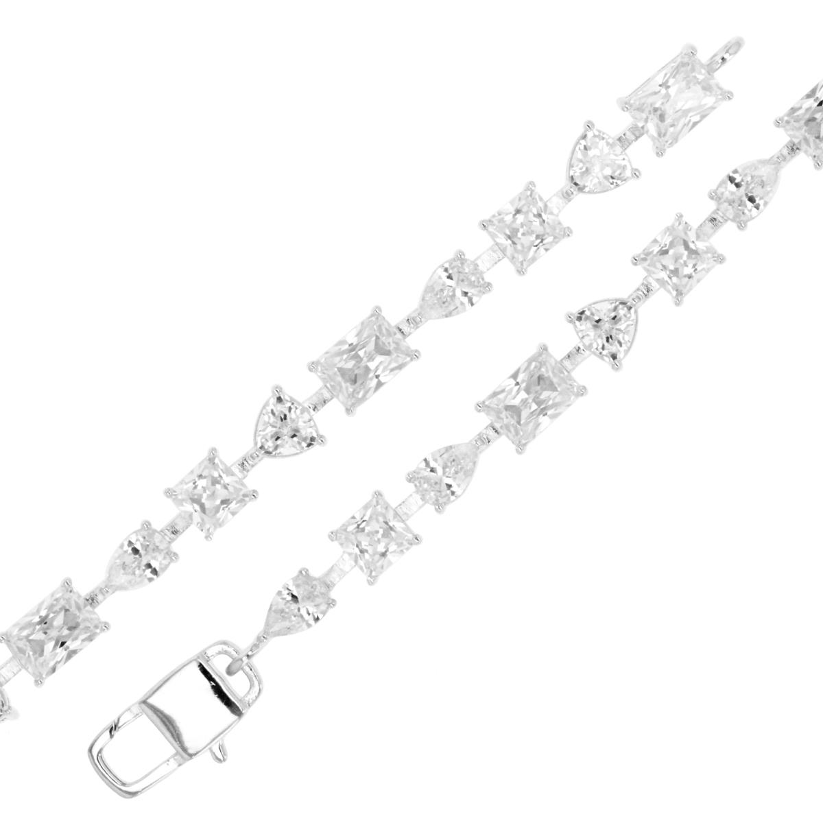 Sterling Silver Rhodium 5.5MM Multishape White CZ Tennis 7" Bracelet