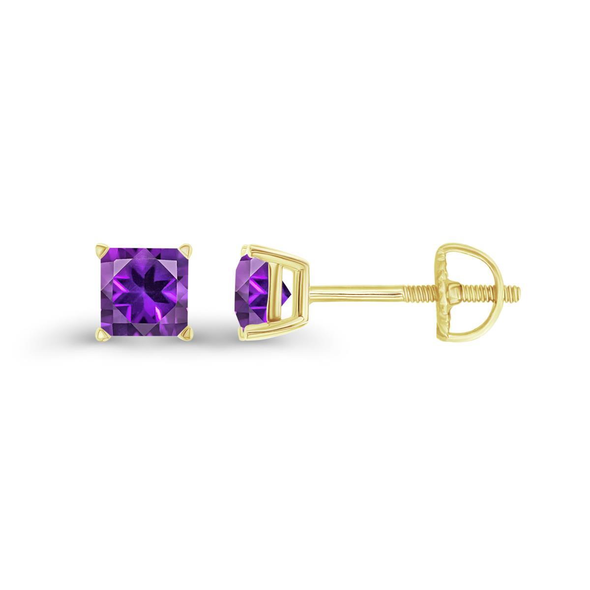 Sterling Silver Yellow 4mm Square Amethyst Screwback Stud Earring