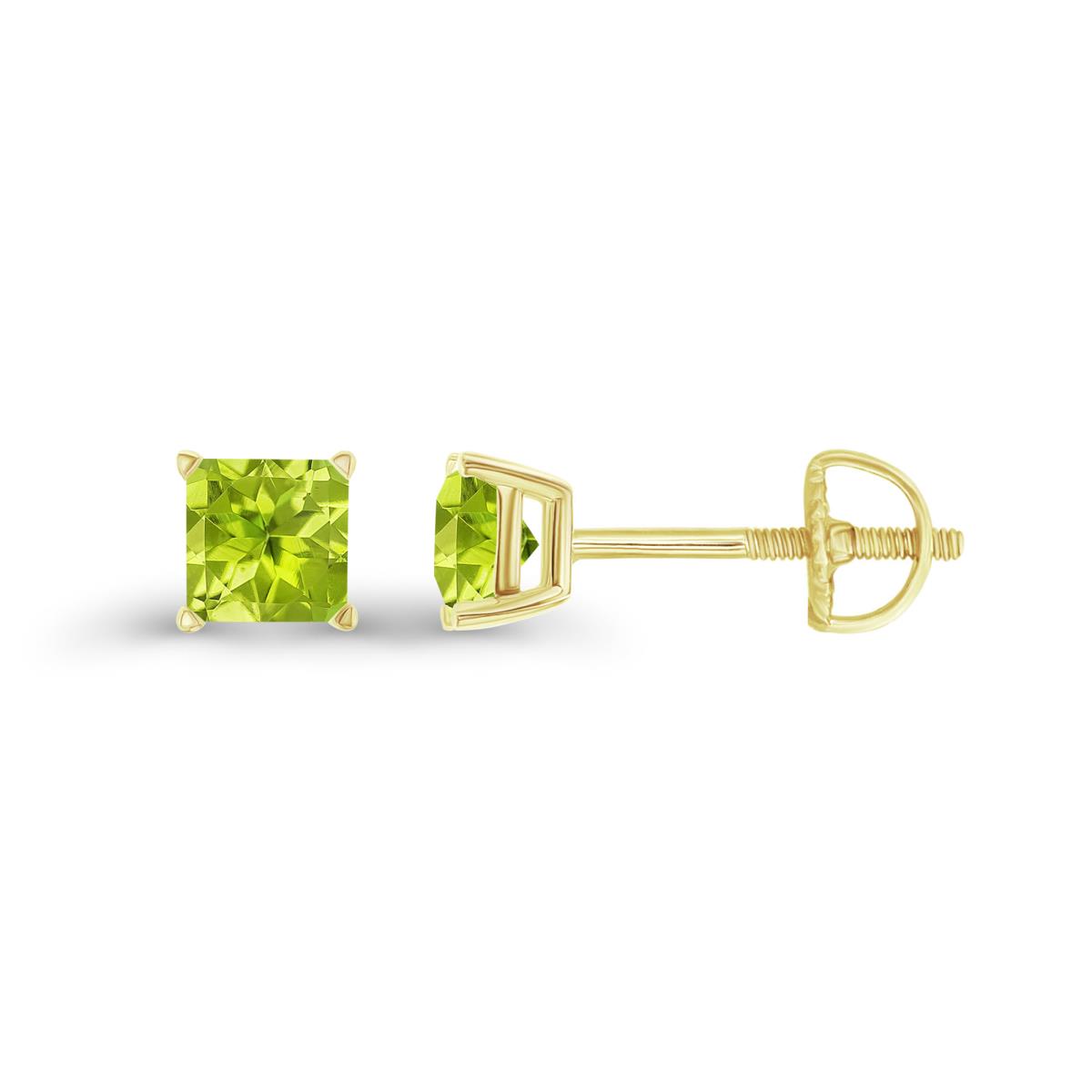 Sterling Silver Yellow 4mm Square Peridot Screwback Stud Earring