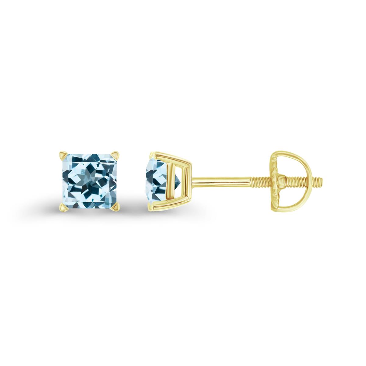 Sterling Silver Yellow 4mm Square Sky Blue Topaz Screwback Stud Earring