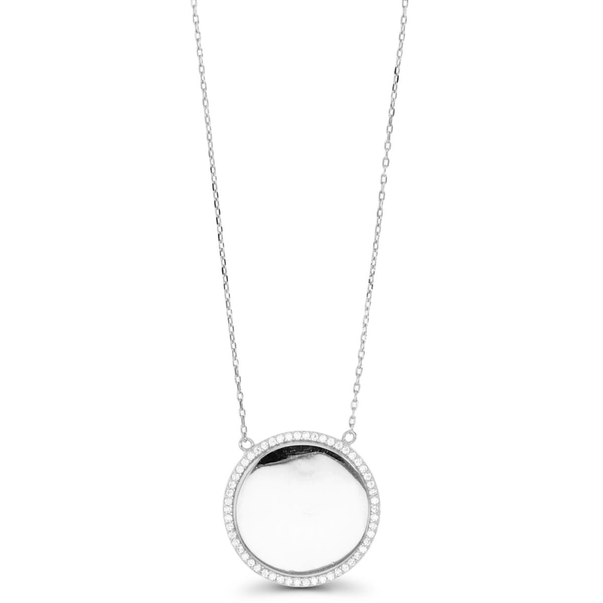 Sterling Silver Rhodium 22MM Polished Halo White CZ 16+2" Necklace