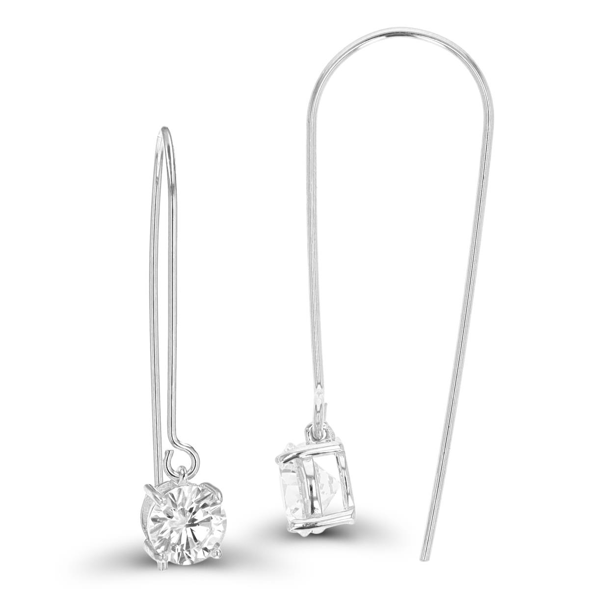 Sterling Silver Rhodium 44X7.5MM Fish Hook Solitaire White CZ Earring