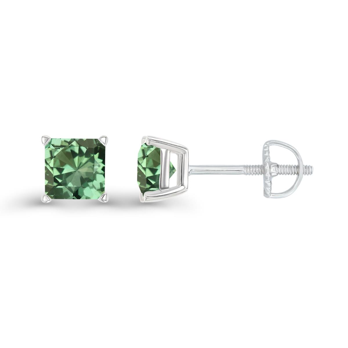 Sterling Silver Rhodium 5mm Square Created Green Sapphire Screwback Stud Earring