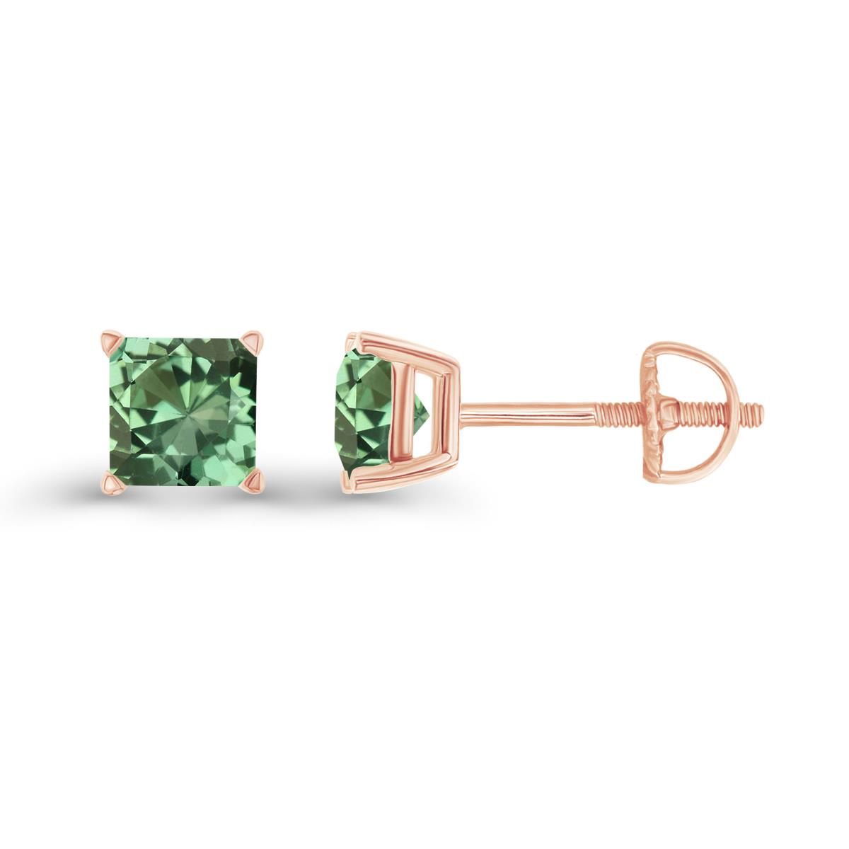 Sterling Silver Rose 5mm Square Created Green Sapphire Screwback Stud Earring